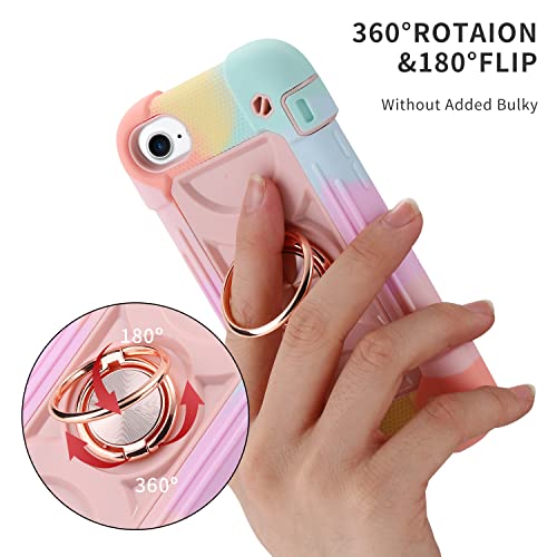 Markill Compatible With Iphone 6 Plus/6S Plus Case,Iphone 7 Plus Case/Iphone 8 Plus Case 5.5 Inch With Ring Stand, Heavy-Duty Military Grade Shockproof Phone Cover (Rainbow Pink) #TOP4