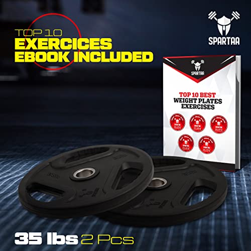 Spartaa Rubber Weight Plate - Olympic Grip Plate In Pairs Or Single For Strength Training, Weightlifting And Bodybuilding, Solid Cast Iron Weight Plates For Barbell (35 Pounds (2Pcs)) #TOP1