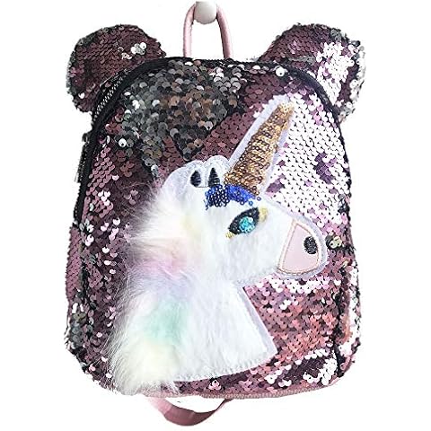 AUPALLA Happy Kids Children Sparkling Backpack Bag for Traveling and School (Pink) Cover