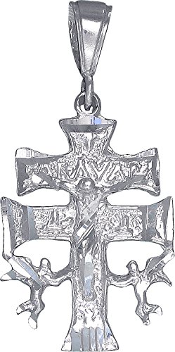 eJewelryPlus Sterling Silver Caravaca Cross Pendant Necklace Diamond Cut Finish with Chain (Without Chain)