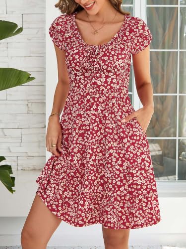 Image of HUHOT Teen Petite Women Floral Short Summer Mini Dresses with Pockets Cute Milkmaid Sundress 2026
