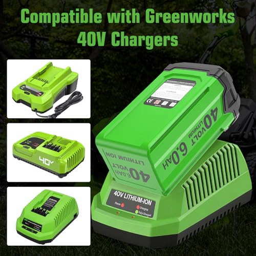Image of 2Pack 6000mAh Lithium ion Replacement for Greenworks 40V Battery 6.0Ah Compatible with Greenworks 40Volt GMAX Battery 29462 29472 29252 20202 22262 25322 Cordless Power Tools(Green)