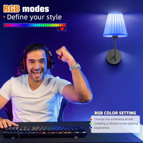 Image of NIORSUN 14.5 inch Battery Operated Wall Sconce Set of 2,Beige-Black Rechargeable Wall Lights with 10400mAh Dimmable Bulbs and Remote, 9 Colors Wireless Wall Lamps for Bedroom Living Room