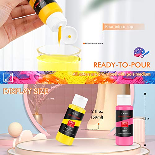 Caliart Acrylic Paint Set With 12 Brushes, 24 Colors (59Ml, 2Oz) Art Craft Paints Gifts For Artists Kids Beginners & Painters, Easter Basket Stuffers Pumpkin Canvas Ceramic Rock Painting Supplies Kit #TOP6