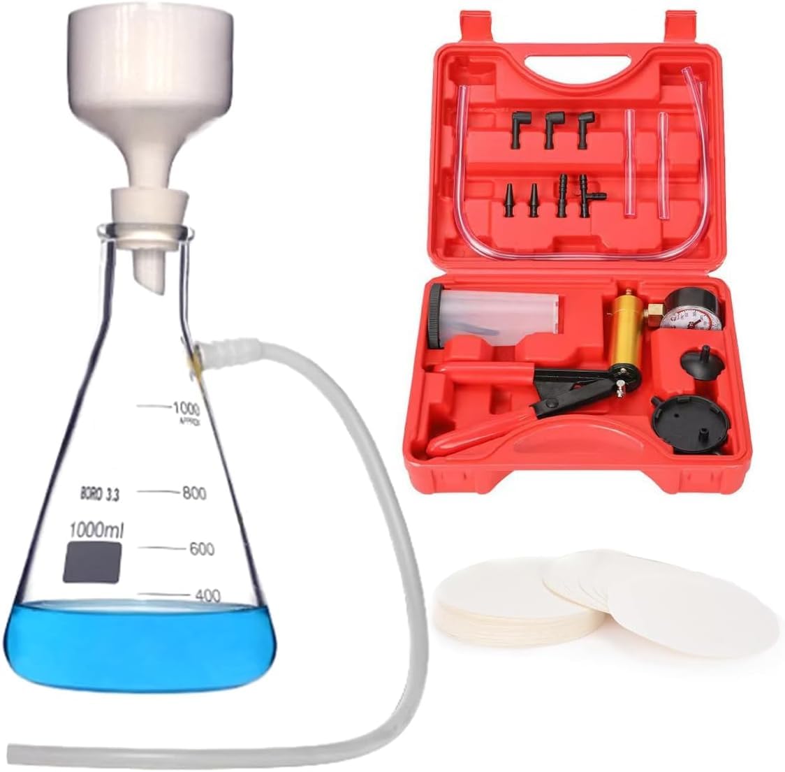 Aparato De Destilación por Filtración Al Vacío para Laboratorio, Kit De Filtración Al Vacío, con Bomba De Filtración Al Vacío, Matraz De Filtración, Embudo 1000ml