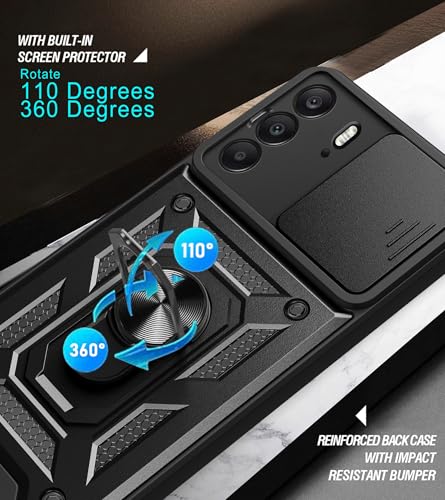 Image of Shockproof Back Case Cover for Oneplus Nord CE 6 Lite 5G, Shockproof Oneplus Nord CE 6 Lite Back Cover, Ring Case with Kickstand and Camera Protection Shutter - Black