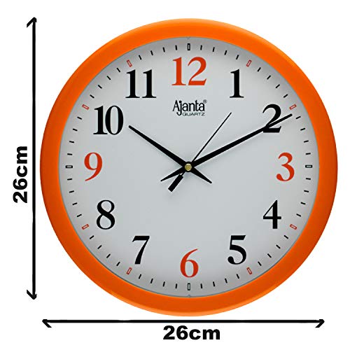 Image of Ajanta Plastic Fancy Round Step Movement Wall Clock (Orange, 26 cm x 26 cm)