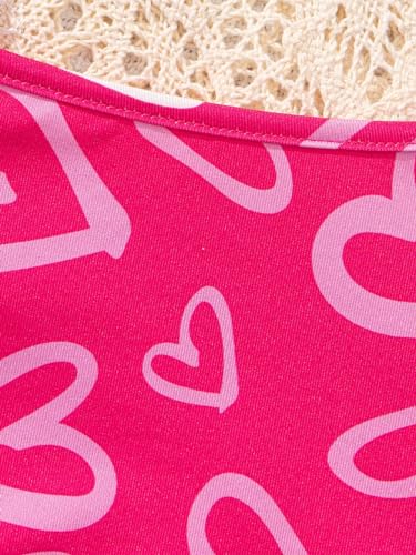 Image of SweatyRocks Girl's 2 Piece Bikini Set Heart Print Spaghetti Strap High Waist Swimsuit Set