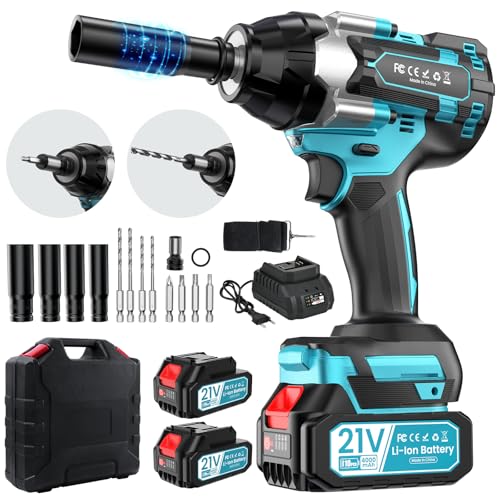 Akku Schlagschrauber, 3-IN-1 Professional 21V Bürstenloser 1/2\" Schlagschrauber 1000Nm mit 2x4000 mAh Akkus,LED Licht,Schnellladegerät,4 Schlagnüsse,4 Bohrer,Aufbewahrungsbox,für Auto/Reifenwechsel Akku Schlagschrauber, 3-IN-1 Professional 21V Bürstenloser 1/2\" Schlagschrauber 1000Nm mit 2x4000 mAh Akkus,LED Licht,Schnellladegerät,4 Schlagnüsse,4 Bohrer,Aufbewahrungsbox,für Auto/Reifenwechsel
