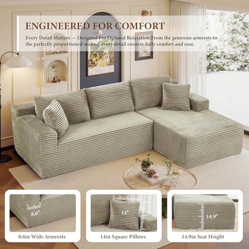 Image of 96 inch Sectional Couches for Living Room Cloud Couch Sofa with L-Shape Upholstered Boneless Couchs Modern Modular Sectional Couch with Chaise (Camel, 95 inch W+Right Facing Chaise+2Seaters)