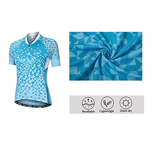 Vebe Women Cycling Jersey Short Sleeve Bike Tights Clothing Bicycle Shirts Tops With Pockets(Blue,M) #TOP5