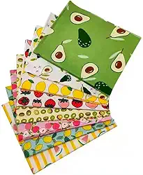 8 peças de tecido estampado de algodão de frutas - para decorações faça-você-mesmo, costura, artesanato, colcha pré-cortada, tecido acolchoado (49,8 x 49,8 cm)