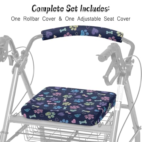 Image of Universal Walkers Seat Covers for Ladies Loving Dog Paws Rollator Accessories Soft Rollator Walker Seat and Backrest Covers for Seniors Women Men