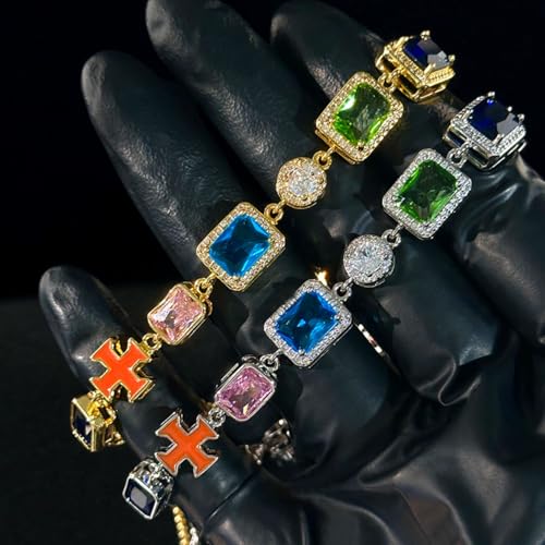 HELLOICE 10mm Multicolored Enamel Cross Bracelet Chunky 5A CZ Enamel Bracelet Hypoallergenic Statement Brecelet Jewelry for Women Men3