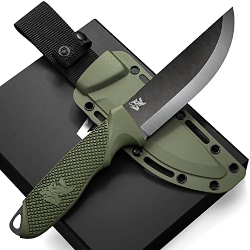 W-SCANDI Full Tang Survival Knife with Sheath - Stylish Tactical Fixed Blade Knife - Made of D2 Steel - Bushcraft and Camping Knife Survival - Perfect EDC Hunting Knife with TPE Handle