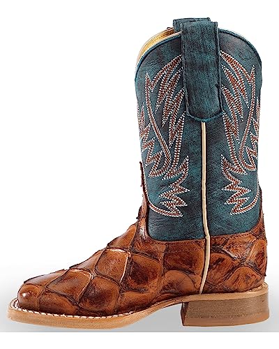 Horse Power Boys' Cognac Seas The Day Fish Print Boot Square Toe Cognac 10 D3