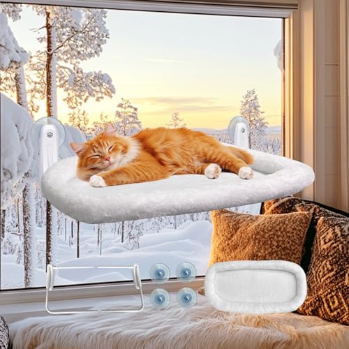 Image of L&W BROS. Cat Window Perch Cushion Bed Hammock with 4 Updated Suction Cups Easy to Assemble Cat Window Bed for Heavy Large Cats (M 1Pc)