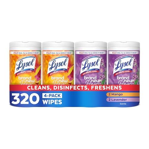 LYSOL Disinfecting Wipes All Purpose Cleaner Multi-Surface Antibacterial Cleaning Wipes Household Cleaning Supplies Dorm Essentials Lavender + Mango Scents 80 ct. (4 Pack)