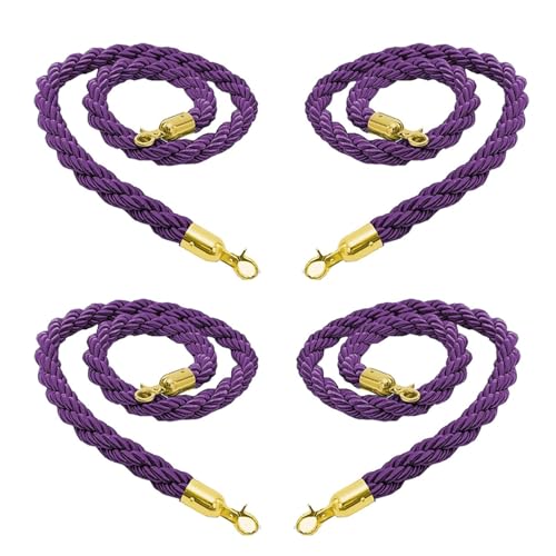 Stanchion Rope 4 Pieces Braided Stanchion Rope Set Purple, 3ft 5ft 7ft 8ft 9ft Indoor/Outdoor Handrail Queue Line Rope for Crowd Control, 28 Mm Hanging Twisted Rope(245cm(8ft))