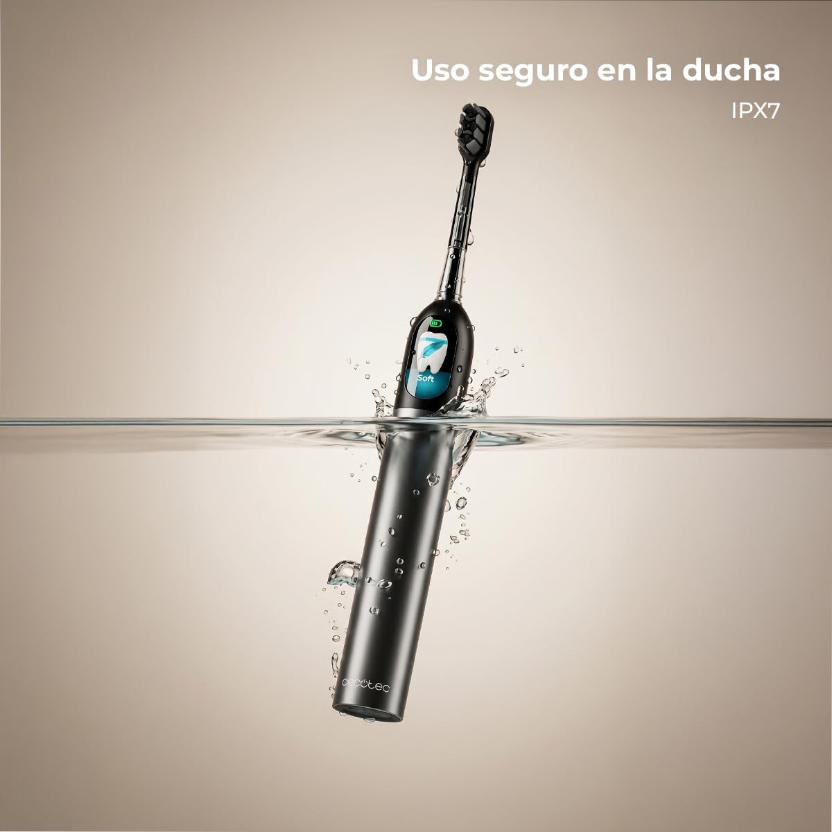 Cecotec Cepillo de Dientes Eléctrico Sónico con Oscilación 60º y Pantalla ToothCare EliteSwing Premium. 3 Modos, Autonomía 30 Días, Sensor de Presión, Base Carga y 2 Cabezales de Repuesto, IPX7