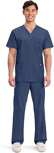 Miniatura 5 de Cherokee WW670 - Camiseta médica para hombre con cuello en V con 3 bolsillos, detalles de punto, suave, duradera, transpirable, tela elástica de 2