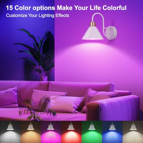 Image of Frideko Rechargeable Battery Operated Wall Sconces Set of Two with Remote, RGB 15 Colors Dimmable White Wall Light, Indoor Battery Powered Wireless Sconce with 4 Timer for Living Room Bedroom