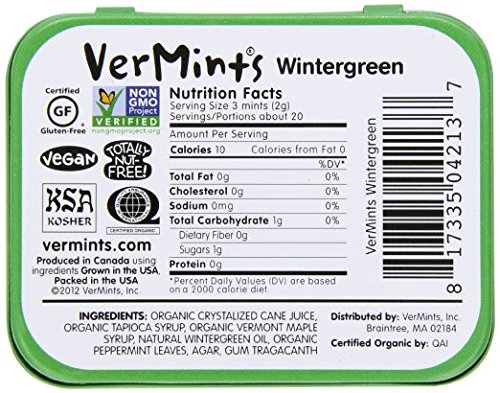 Vermints Organic Gluten Free Non-Gmo Vegan Candy Mints 3 Flavor Variety Bundle: (1) Peppermint thumb #2
