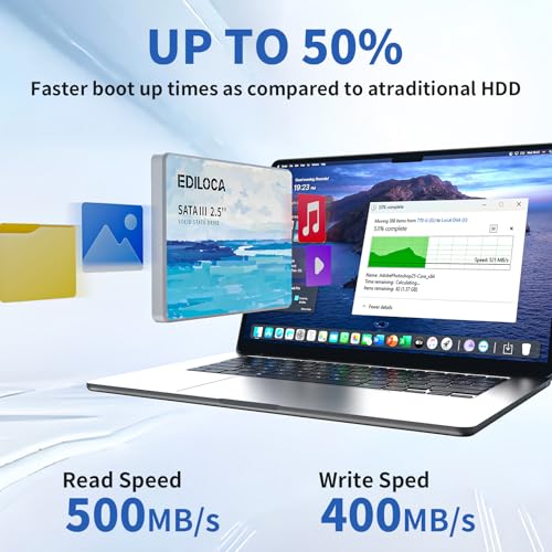 Image of Ediloca 2TB SSD Internal Solid State Drive, 2.5 inch SATA III 6Gb /s, Up to 500MB /s Read Speed, 3D NAND Flash, Shock Drop-Proof for PC /Laptop /Desktop /NAS, Compatible with Windows /Mac /Linux (ES580E)