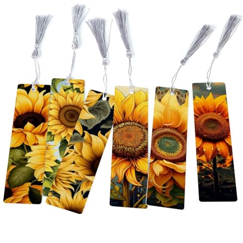 Marque-pages à pompons et motif tournesols, le lot de 6 idéal comme cadeau enfants