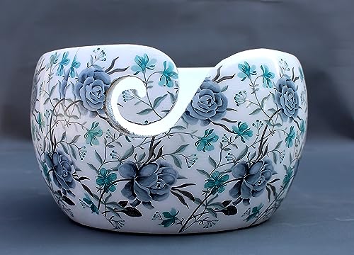 Image of L Multi Purpose Wooden Yarn Bowl - Rosewood Yarn Holder - Handmade Yarn Bowl for Crochet | Large Knitting Bowl Mother's Day Gift (Sky-Blue)