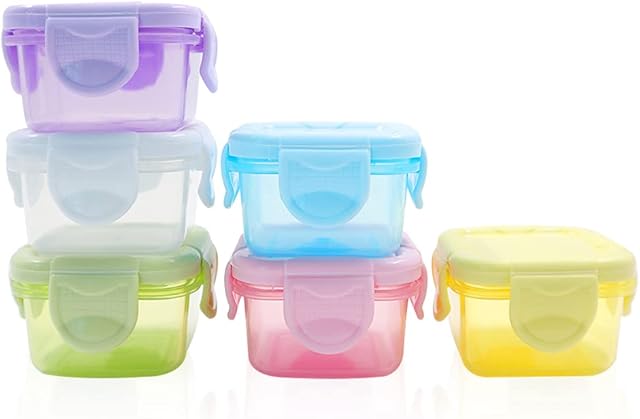 LELE LIFE 6Pcs Mini Food Storage Containers, Leakproof Lids, Condiment Sauce Containers, Mini Freezer Storage Containers Airtight Containers, Microwave Safe, 60ml