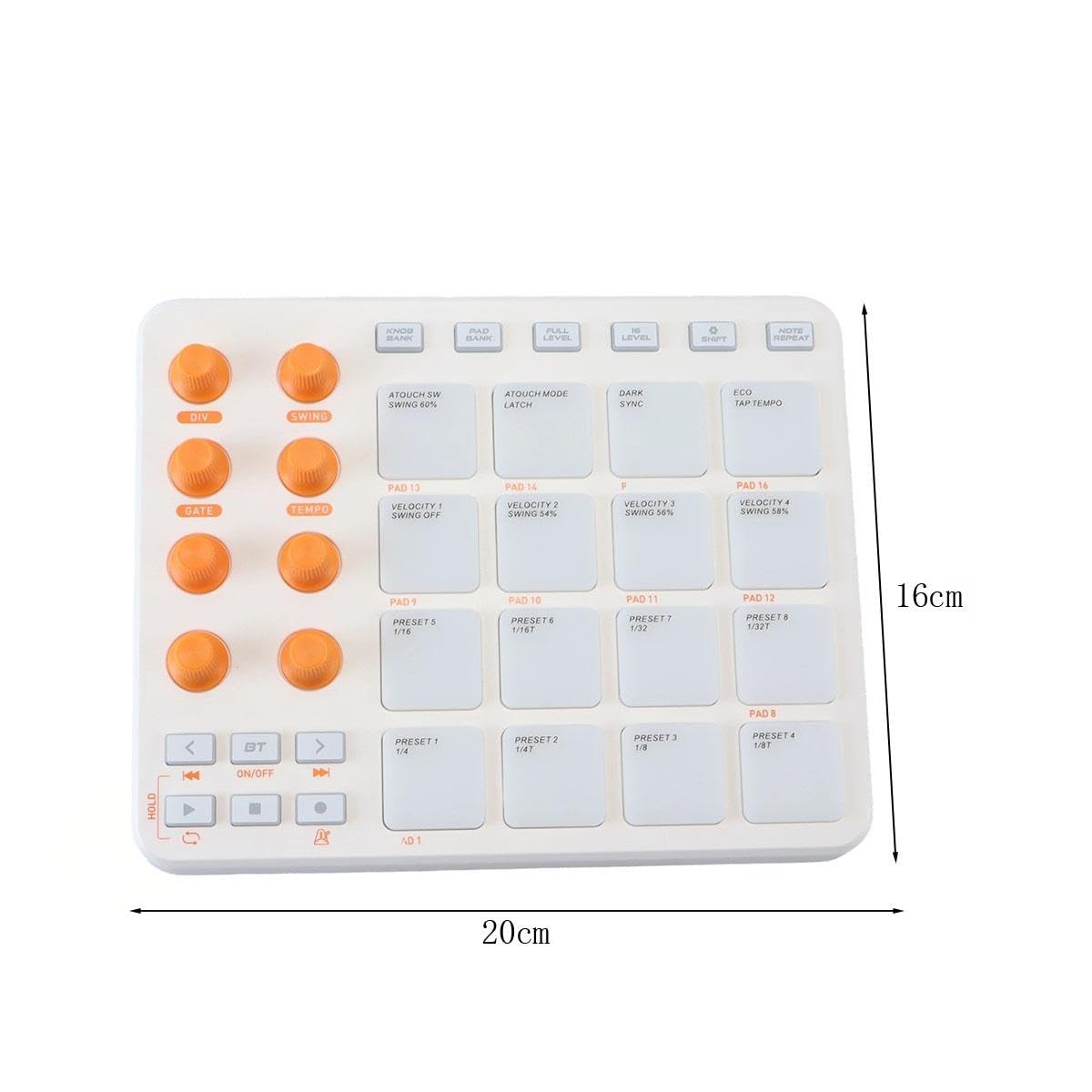 Ubric Strike Pad MIDI Controller per produzione musicale professionale con 16 RGB Beat Pad, 16 Step Sequencer, MIDI In/Out/Thru (bianco)