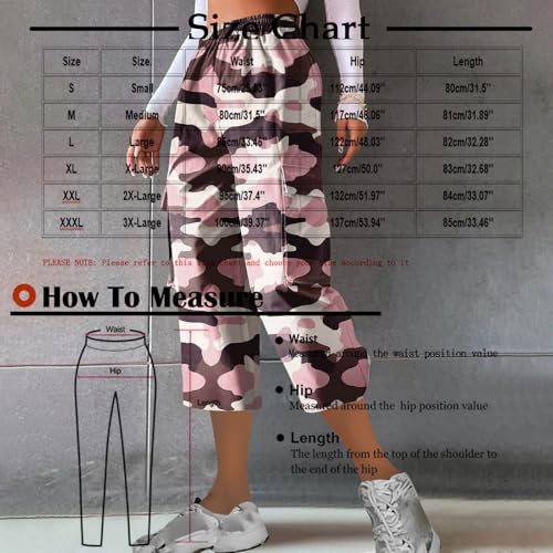 Womens Plus Size Cargo Capris Fashion Camouflage Elastic Waist Straight Leg Loose Sporting Capri Pants with Pockets3