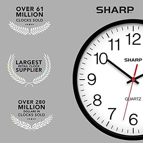 Sharp Wall Clock Silent Non Ticking 10 Inch Quality Quartz Battery Operated Round Easy To Read Home/Kitchen/Office/Classroom/School Clocks, Sweep Movement,Black #TOP6