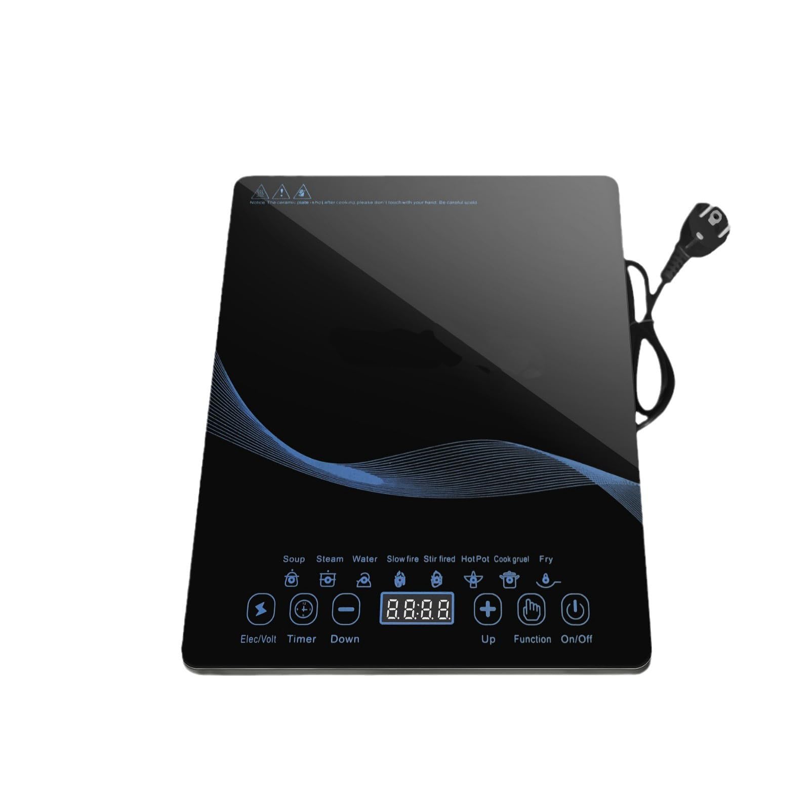 WITFAMILY Induktionskochplatte Einzel, 2000W Induktionskochfeld 1 Platte mit Doppelter Ring, 5 Leistungs- und Temperaturstufen, Sicherheitssperre, Pausenfunktion, Zeitschaltuhr, Überhitzungsschutz