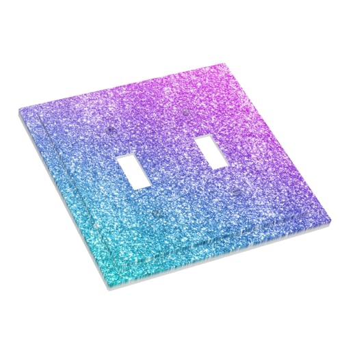 Decorative Switch Plate Covers Gillter Purple Pink Blue Gradient Sparkle 2 Gang Light Switch Cover Plate Unique Double Toggle Wall Plate Light Switch Covers for Bedroom Home Decor
