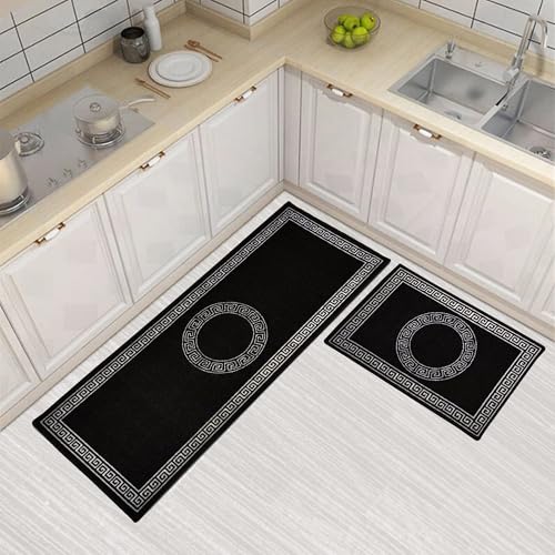 Image of Matz&More Black Nylon Tufted Anti-Slip Floor Mat with Rubber Backing | Low Pile Washable Indoor Doormat | Standard Size | Entryway, Kitchen, Bathroom, Bedroom & Office Rug
