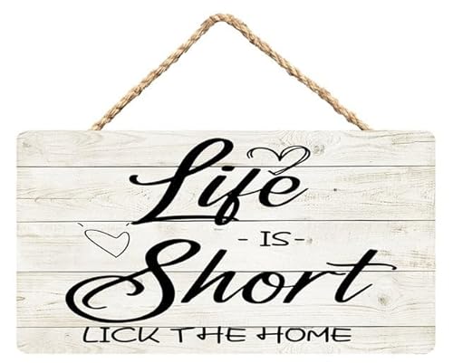 Life is Short Lick The Bowl Wooden Hanging Door Sign 12X6 Inch - Farmhouse Kitchen Decor for Food Lovers, Playful Chore Reminder Art