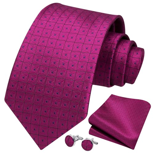 Image of HISDERN Mens Tie Set Classic Woven Ties and Pocket Square Cufflinks Set Formal Business Wedding Neckties Handkerchief