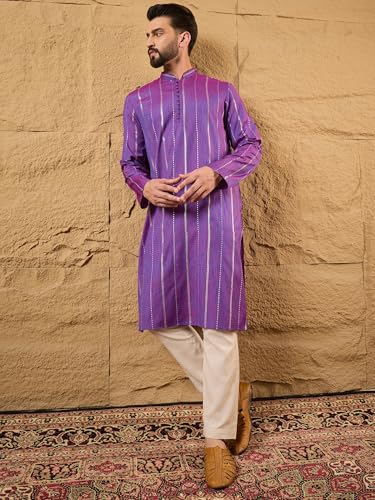 Image of Men's Embroidered Solid Calf Length Kurtas | Men | Kurtas for Mens | Straight Fit Kurta for Men's