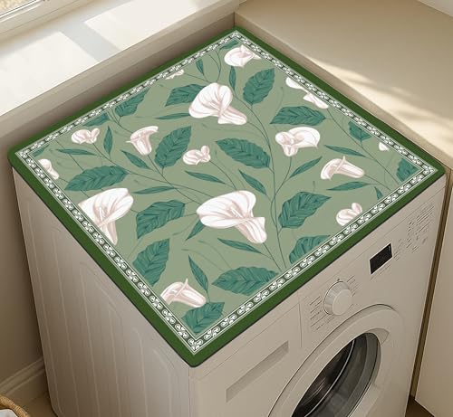 Image of Yellow Weaves Washer & Dryer Cover for Top, 60 x 60 cm, Washing Machine Top Protector Mat for Kitchen /Laundary Room, Water Absorbing, Dustproof, Scratch Resistant & Non-Slip (Floral Green)