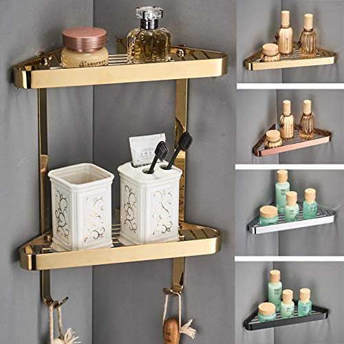 Estante de Ducha Esquinero de Latón para Baño, Estantes Flotantes, Montado en la Pared, Champú, Gel de Ducha, Toallero, Estante de Drenaje, Estantes de Cocina Multifuncional, Estante de/Oro