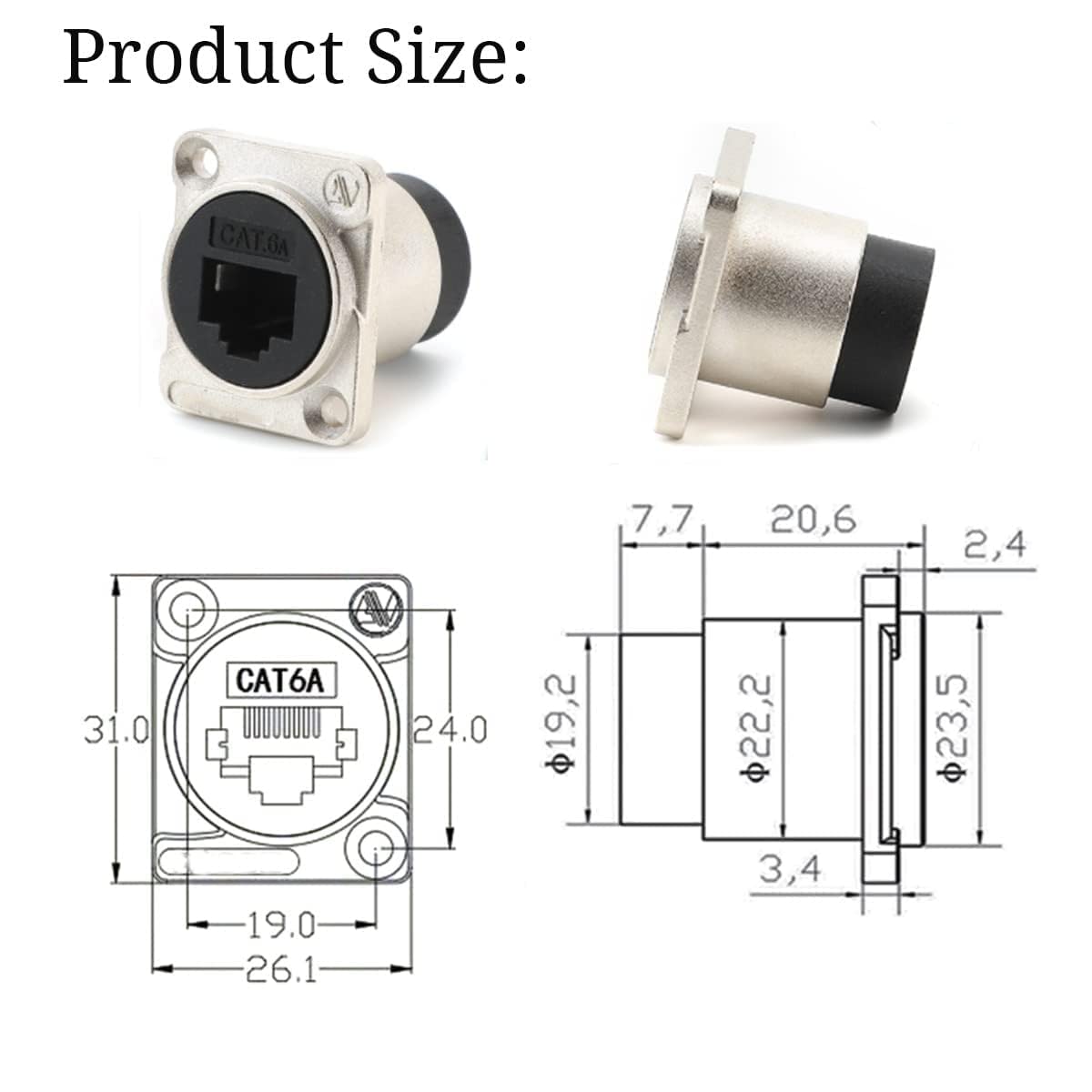 PENGLIN Lot de 5 panneaux blindés RJ45 CAT6A - Prise encastrable - Type D RJ45 8P8C CAT6A/CAT6/CAT5 Ethernet LAN - Prise réseau avec capuchon étanche à l'eau et à la poussière
