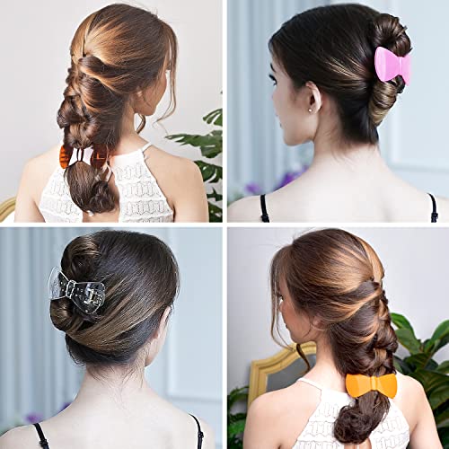 Rc Roche Ornament 6 Pcs Womens French Barrette Cute Flat Ribbon Bow Styling Strong Hold Firm Grip Teeth Side Slide Beauty Fashion Accessory Plastic Hair Clips Clamp, Medium Classic Multicolor #TOP2