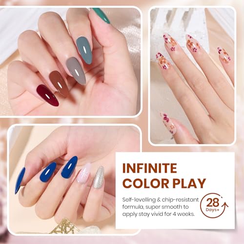 Image of Beetles Gel Nail Polish Set - Sonata Gel Polish, 20 Colors Brown Burgundy Red Green Glitter Soak Off UV LED Gel Polish Kit with Base Coat Glossy Matte Top Coat Manicure Gift for Women
