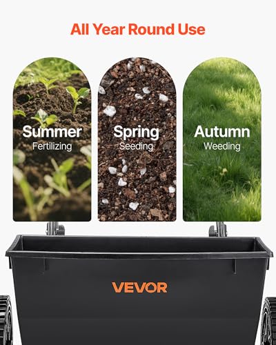 Image of VEVOR Broadcast Spreader, 50LBS Capacity, Drop Spreader with Hopper Grate, 18 in Spreading Width & 30 Settings, 10 in All Terrain Tires, Garden & Lawn Spreaders for Seed, Fertilizer