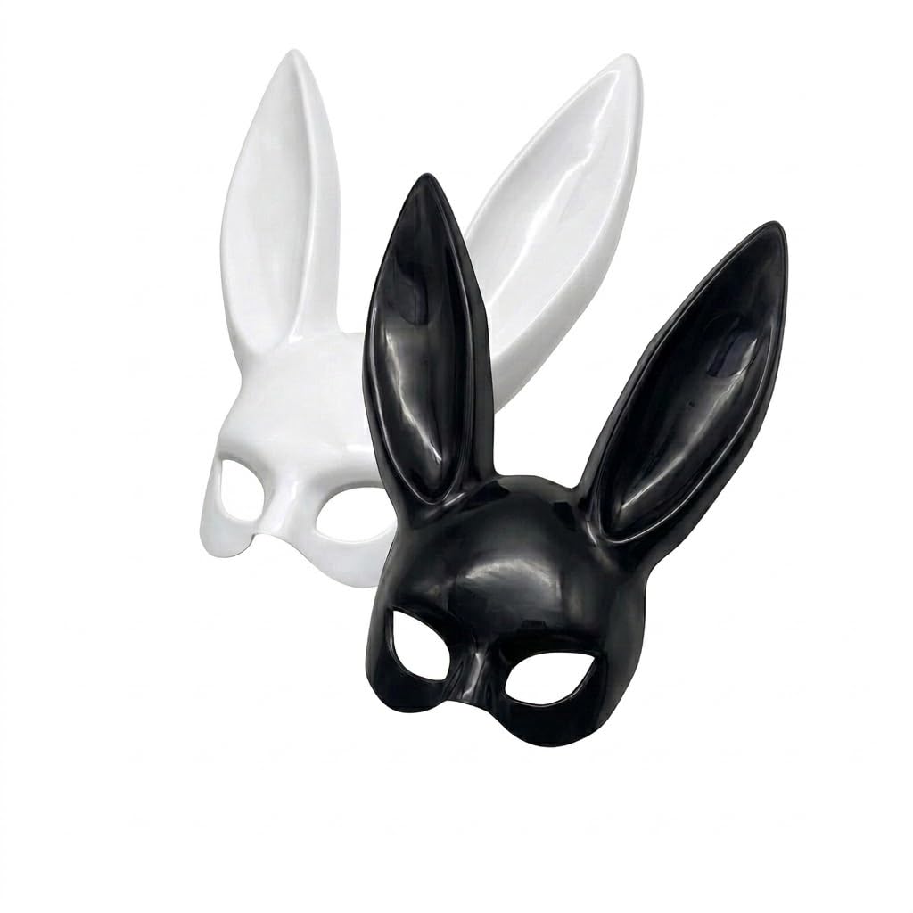 2Pcs Adult Bunny Ear Masks, Black White for Halloween Easter Costume Party