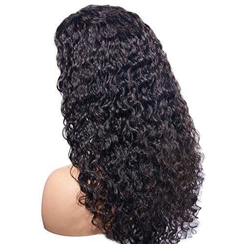 Water Wave Malaysia Human Hair Lace Front Wigs Curly Free Part Front Lace Wigs with Bleached Knots Baby Hair for Black Women (16inch)