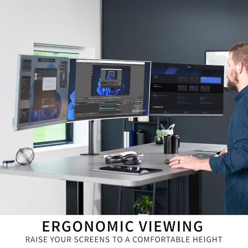 Image of VIVO Premium Triple Monitor Desk Mount for 3 Screens up to 22 lbs, Fits up to 38 inch Ultrawides on Center Bracket, Adjustable Telescoping Arms, Flush Wall Setup, Black, STAND-TS03C