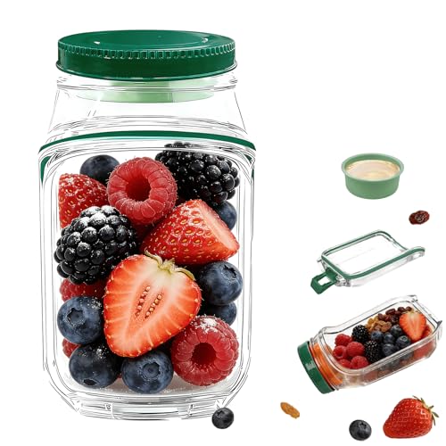 TJR Salad Pod Mason Jar Side Open – Leakproof Vertical Layering Salad Jars with Built-In Dressing Containers, Reusable & Portable Lunch Containers for Office, Picnic & Travel